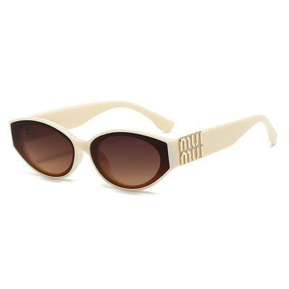 Beige sunglasses with brown lenses on a white background